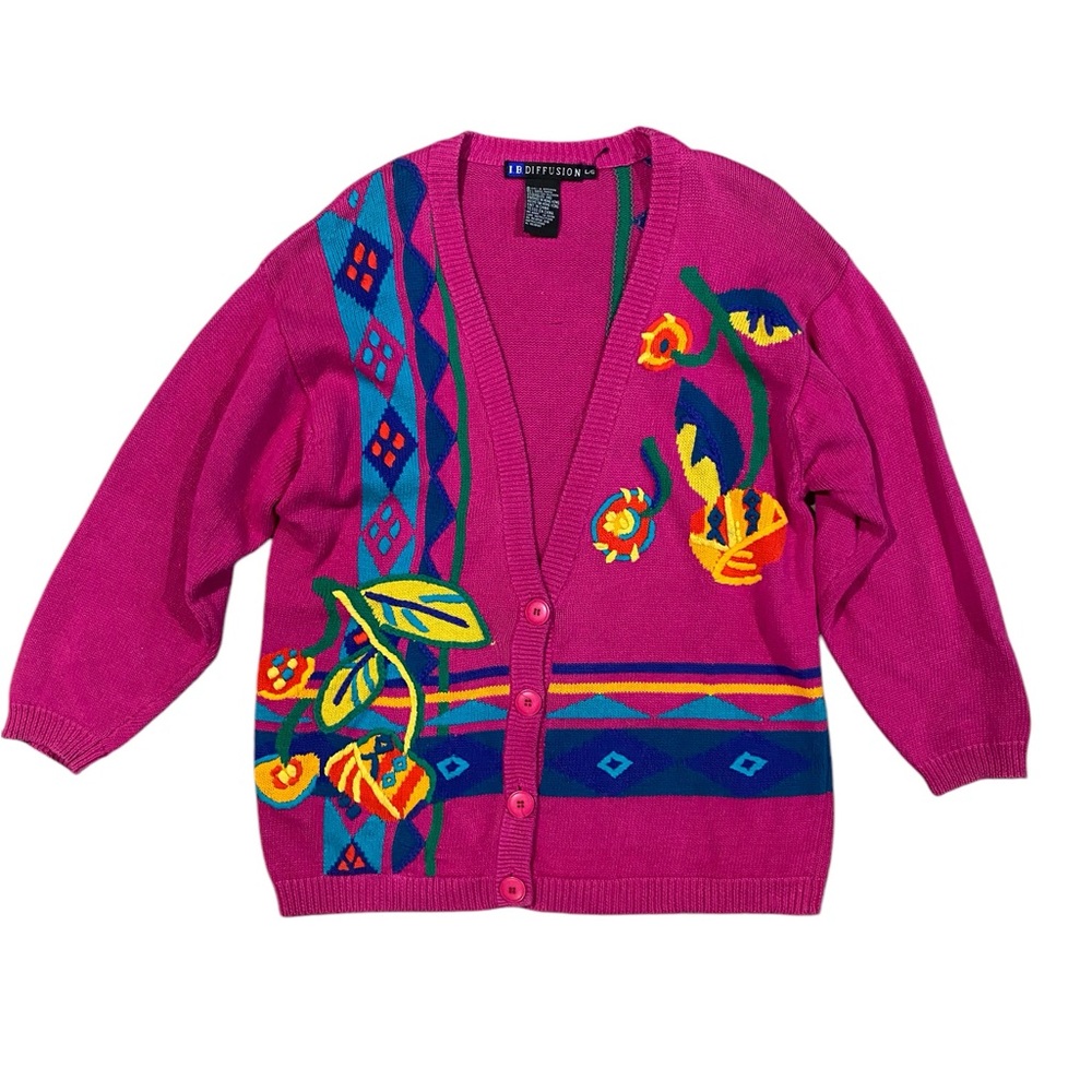 Vintage IB Diffusion Bright‎ Bold Colorful Cardigan Large Sweater